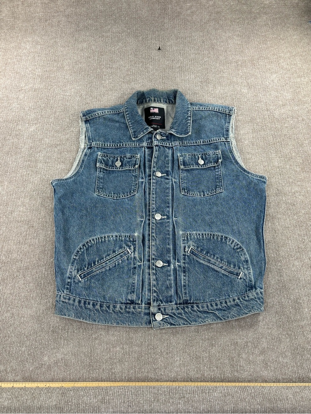 Polo Jeans Co Ralph Lauren Mens Medium Denim Trucker Vest Blue Cotton Sleeveless